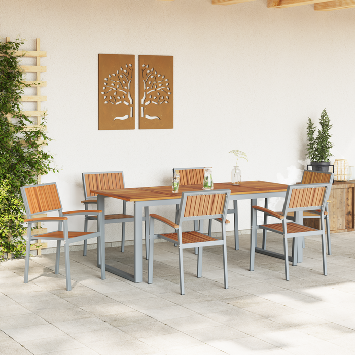 Set de dining de grădină 7 piese Gri din oțel și lemn de acacia - WALTI WALTI