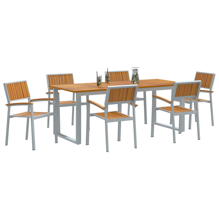 Set de dining de grădină 7 piese Gri din oțel și lemn de acacia - WALTI WALTI