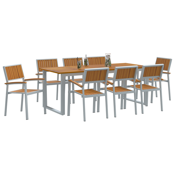 Set de dining pentru grădină 9 piese Gri Oțel și Lemn Masiv de Acacia - WALTI WALTI