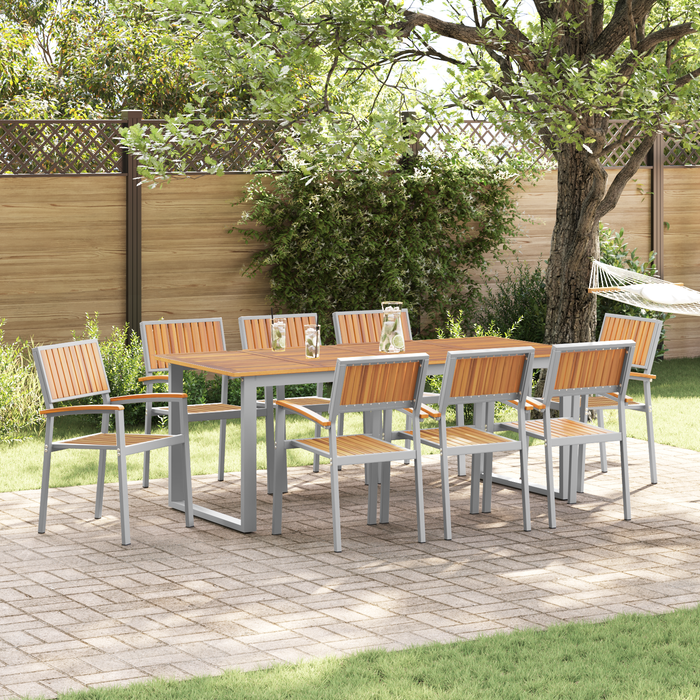 Scaune de grădină stivuibile 8 pcs Oțel gri și lemn solid de acacia - WALTI WALTI