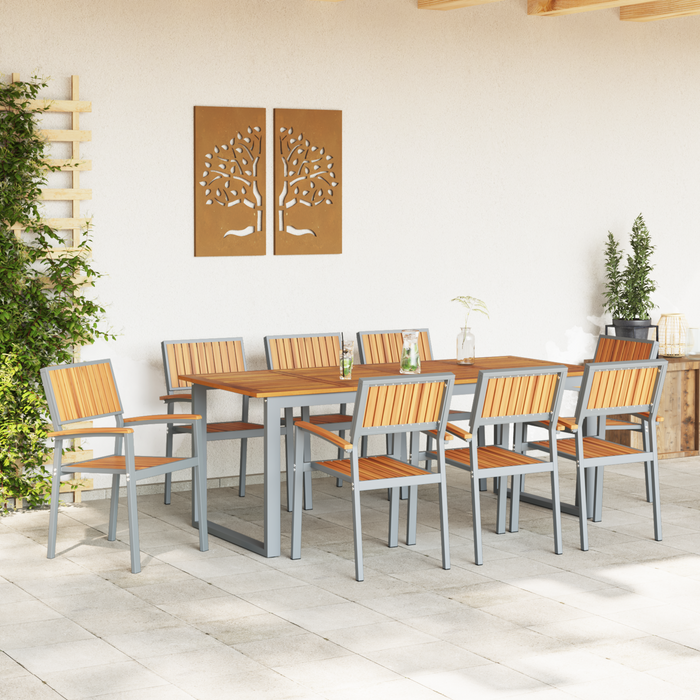 Scaune de grădină stivuibile 8 pcs Oțel gri și lemn solid de acacia - WALTI WALTI