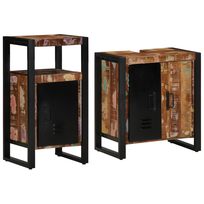 Set de mobilier pentru baie 2 pcs Maro Lemn masiv reciclat - WALTI WALTI