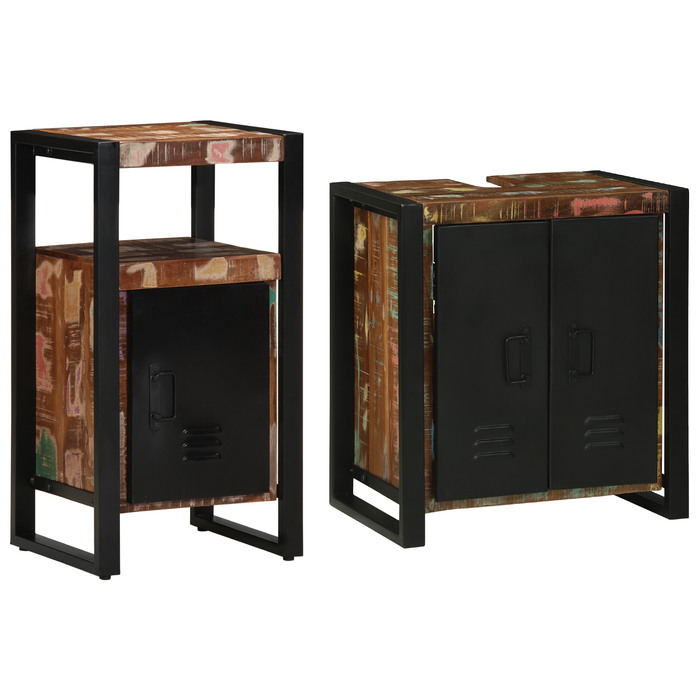 Set de mobilier pentru baie 2 pcs Maro Lemn masiv reciclat - WALTI WALTI