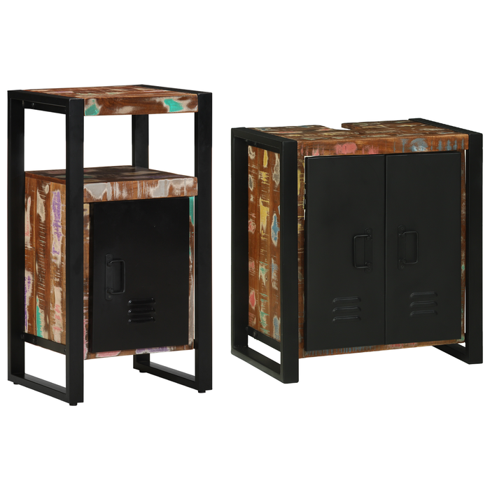 Set de mobilier pentru baie 2 pcs Maro Lemn masiv reciclat - WALTI WALTI