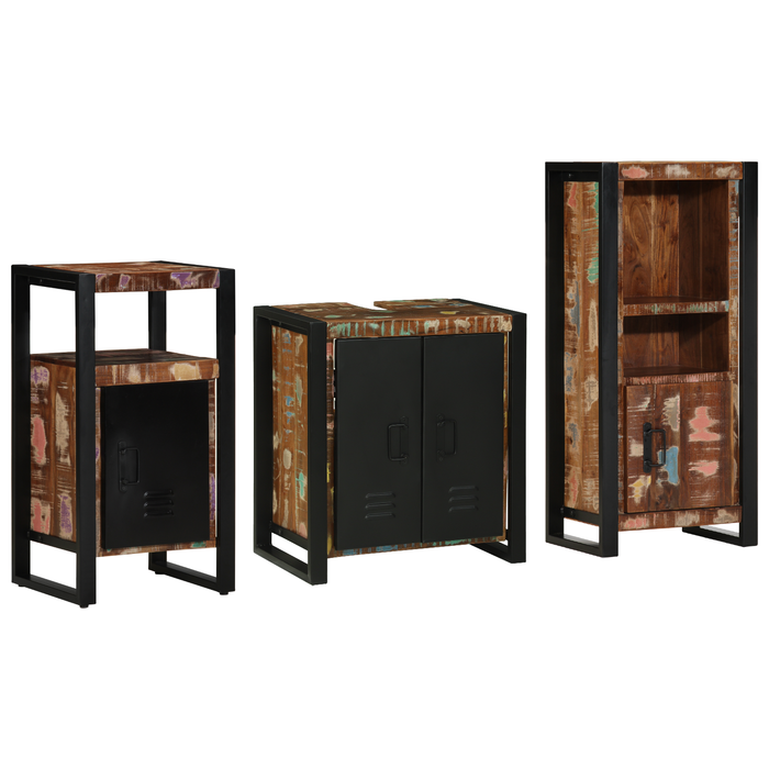 Set de mobilier pentru baie cu raft 3 pcs Lemn recuperat solid - WALTI WALTI