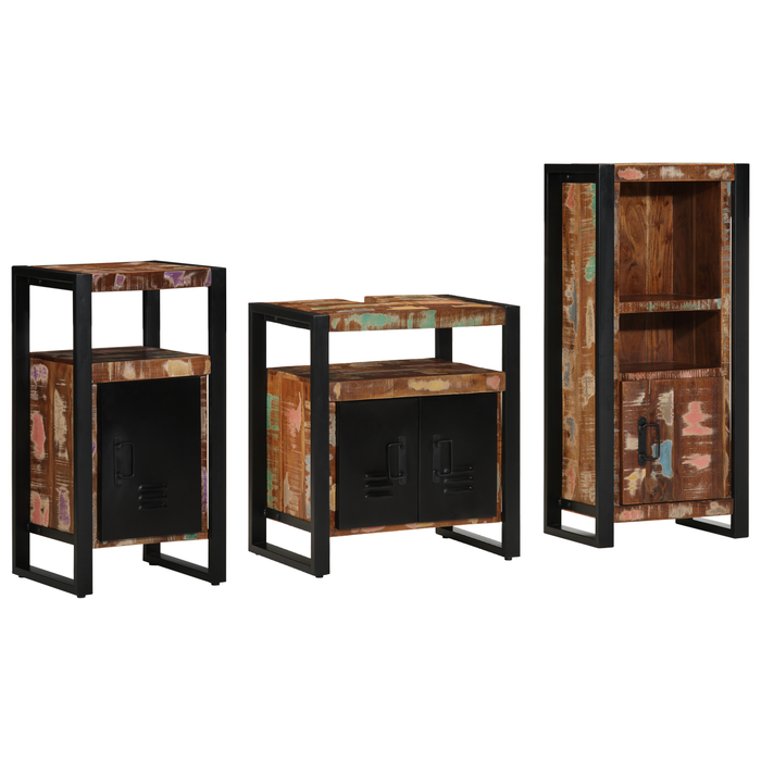 Set de mobilier pentru baie cu raft 3 pcs Lemn recuperat solid - WALTI WALTI