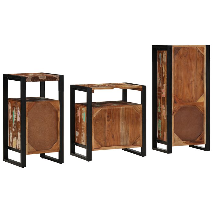 Set de mobilier pentru baie cu raft 3 pcs Lemn recuperat solid - WALTI WALTI