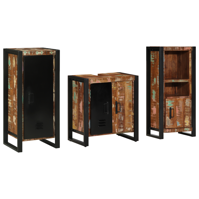 Set de mobilier pentru baie cu raft 3 pcs Lemn recuperat solid - WALTI WALTI