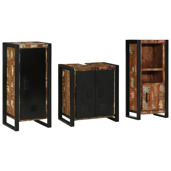 Set de mobilier pentru baie cu raft 3 pcs Lemn recuperat solid - WALTI WALTI