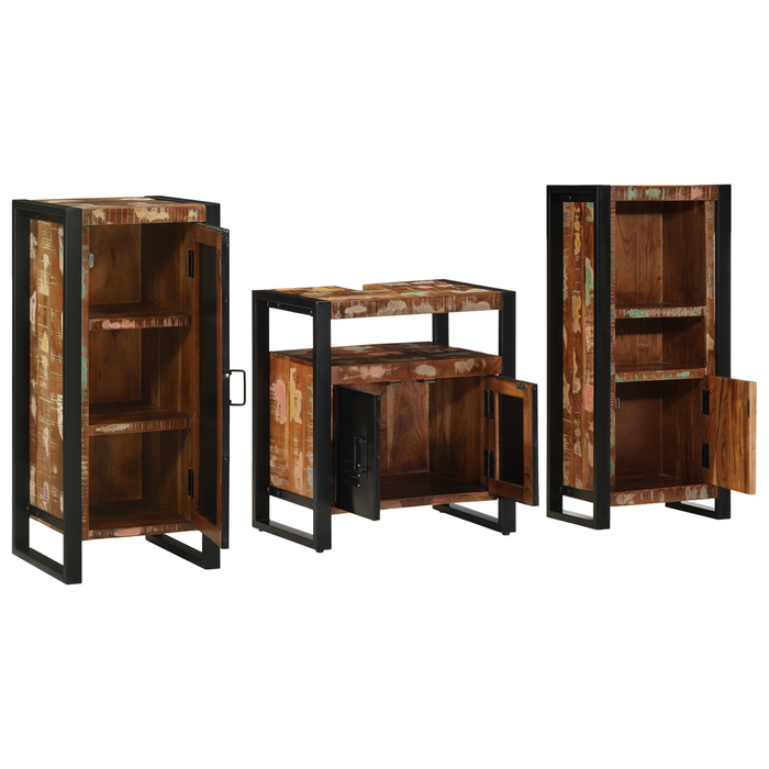Set de mobilier pentru baie cu raft 3 pcs Lemn recuperat solid - WALTI WALTI