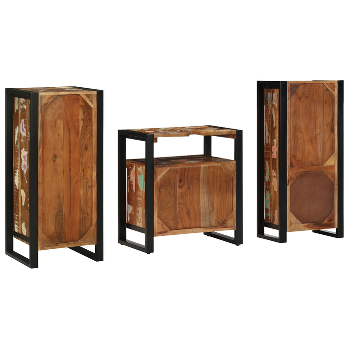 Set de mobilier pentru baie cu raft 3 pcs Lemn recuperat solid - WALTI WALTI