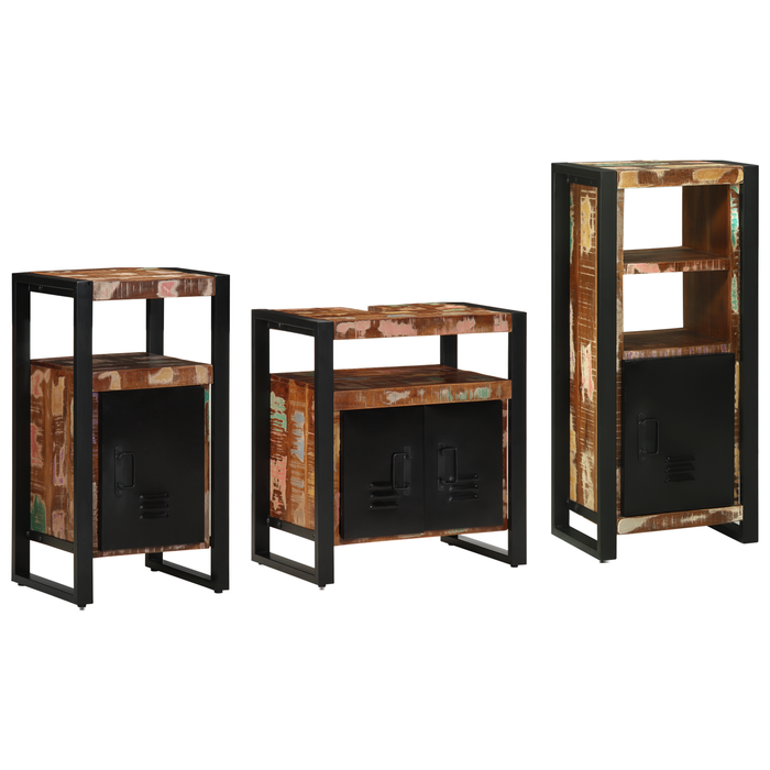 Set de mobilier pentru baie cu raft 3 pcs Lemn recuperat solid - WALTI WALTI