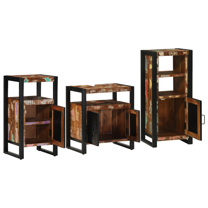 Set de mobilier pentru baie cu raft 3 pcs Lemn recuperat solid - WALTI WALTI