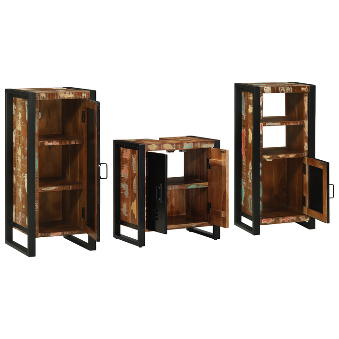 Set de mobilier pentru baie cu raft 3 pcs Lemn recuperat solid - WALTI WALTI