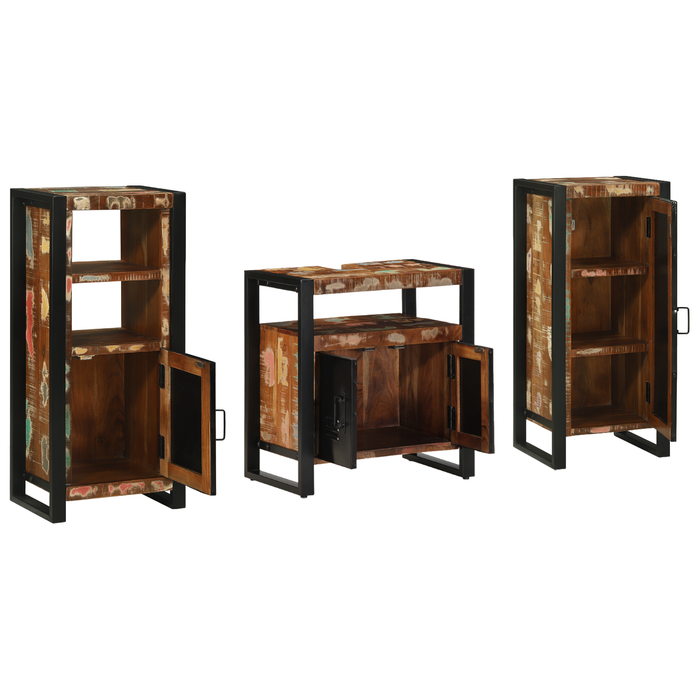 Set de mobilier pentru baie cu raft 3 pcs Lemn recuperat solid - WALTI WALTI