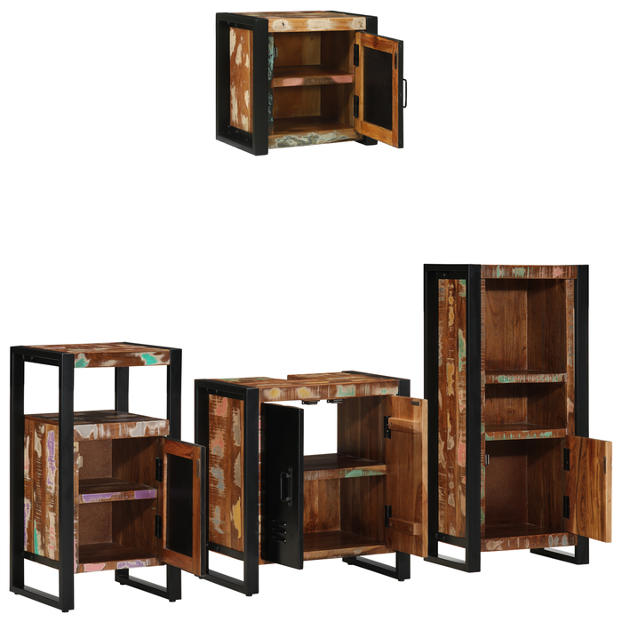 Set de mobilier pentru baie cu raft 4 pcs Lemn recuperat solid - WALTI WALTI