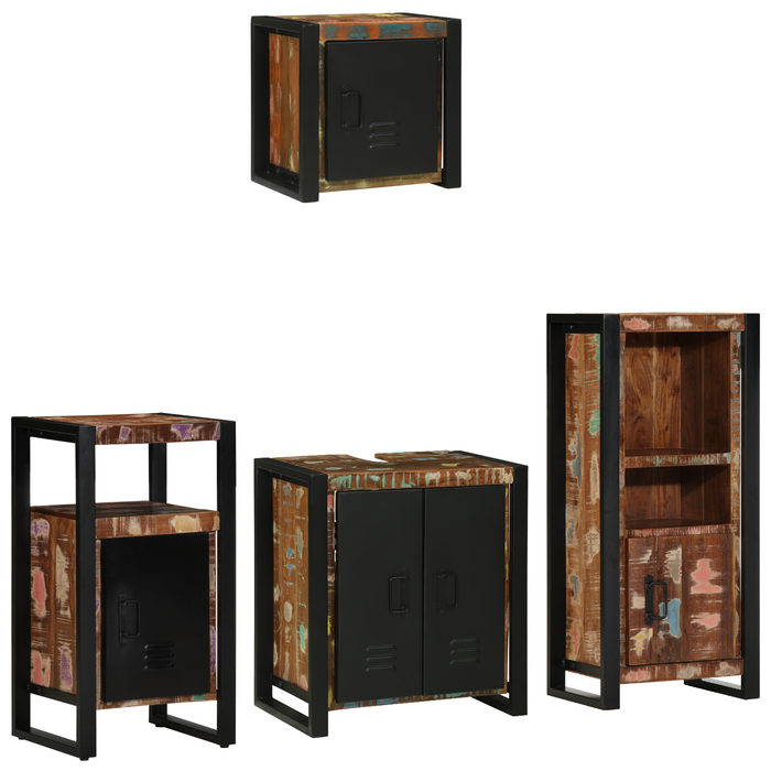 Set de mobilier pentru baie cu raft 4 pcs Lemn recuperat solid - WALTI WALTI