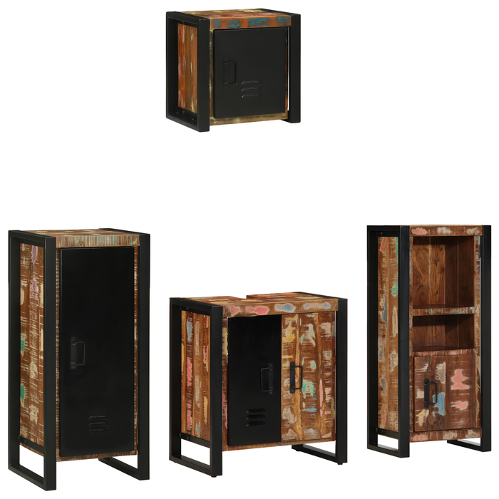 Set de mobilier pentru baie cu raft 4 pcs Lemn recuperat solid - WALTI WALTI