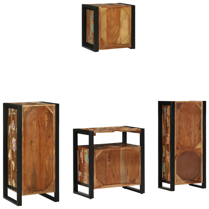 Set de mobilier pentru baie cu raft 4 pcs Lemn recuperat solid - WALTI WALTI