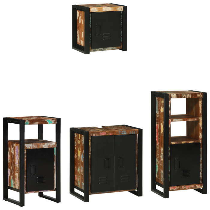 Set de mobilier pentru baie cu raft 4 pcs Lemn recuperat solid - WALTI WALTI