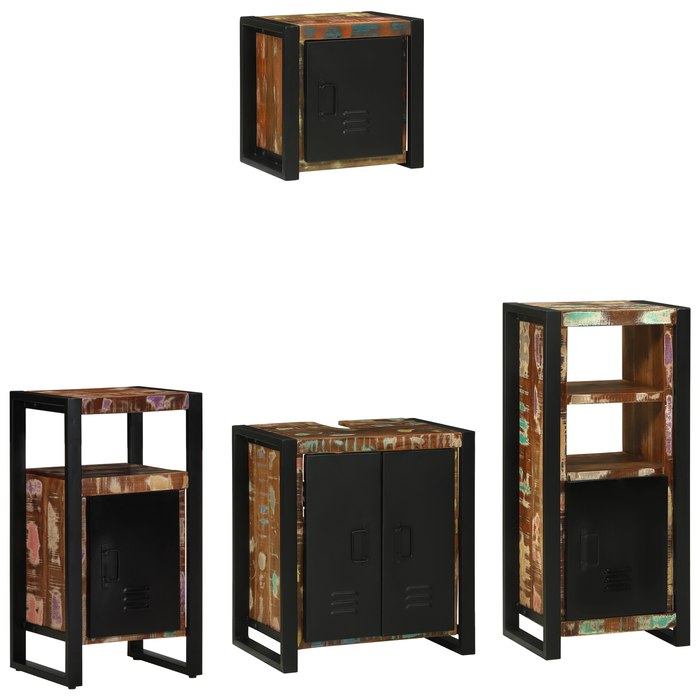 Set de mobilier pentru baie cu raft 4 pcs Lemn recuperat solid - WALTI WALTI