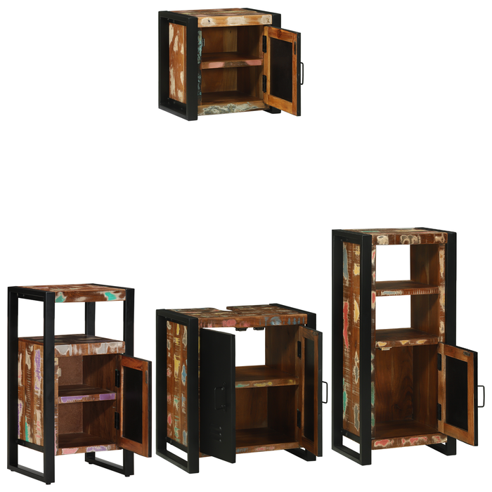 Set de mobilier pentru baie cu raft 4 pcs Lemn recuperat solid - WALTI WALTI