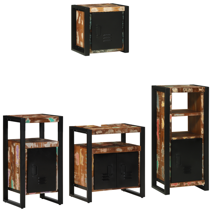 Set de mobilier pentru baie cu raft 4 pcs Lemn recuperat solid - WALTI WALTI