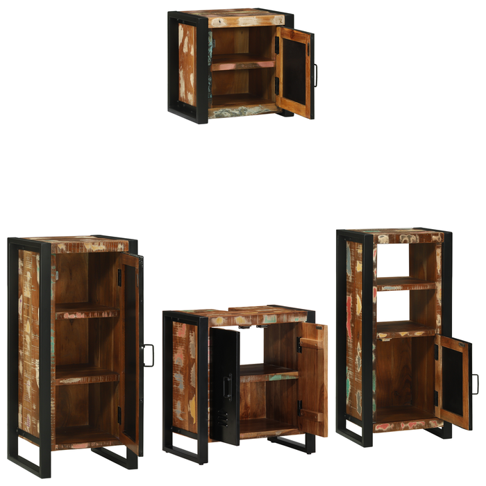 Set de mobilier pentru baie cu raft 4 pcs Lemn recuperat solid - WALTI WALTI