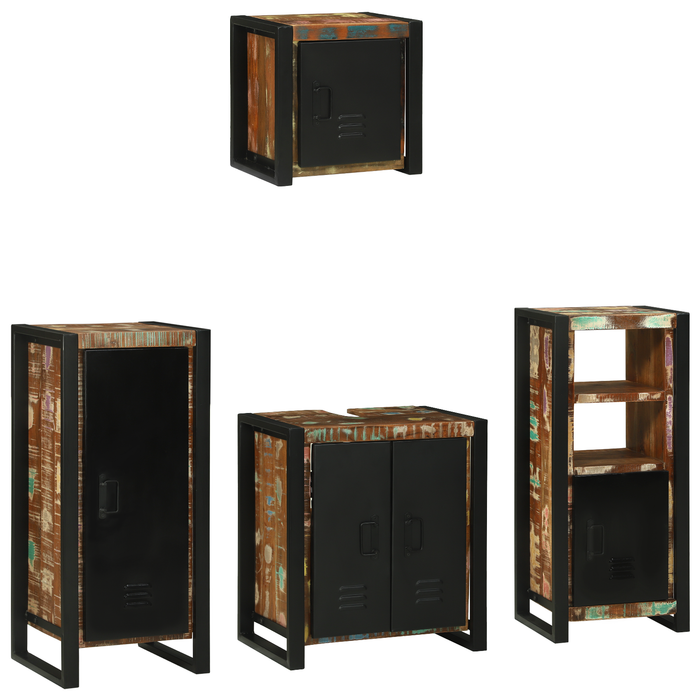 Set de mobilier pentru baie cu raft 4 pcs Lemn recuperat solid - WALTI WALTI