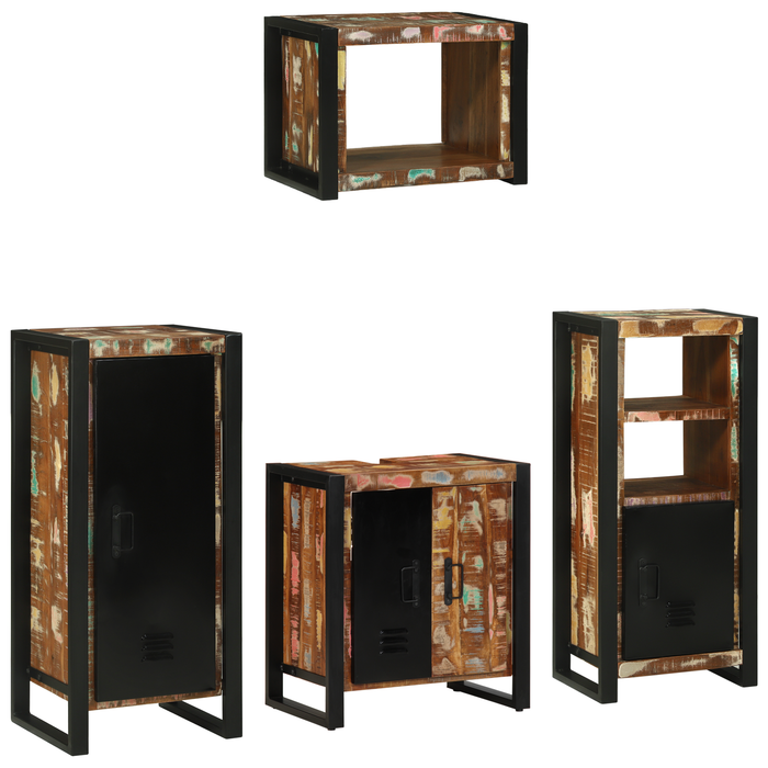Set de mobilier pentru baie cu raft 4 pcs Lemn recuperat solid - WALTI WALTI