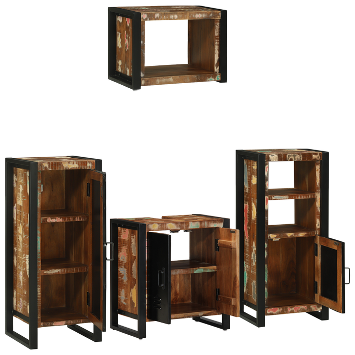 Set de mobilier pentru baie cu raft 4 pcs Lemn recuperat solid - WALTI WALTI