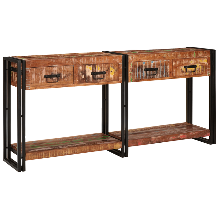 Set de mese console vidaXL 2 cu sertare, din lemn masiv recuperat multicolor - WALTI WALTI