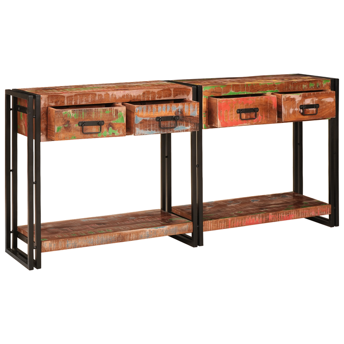 Set de mese console vidaXL 2 cu sertare, din lemn masiv recuperat multicolor - WALTI WALTI