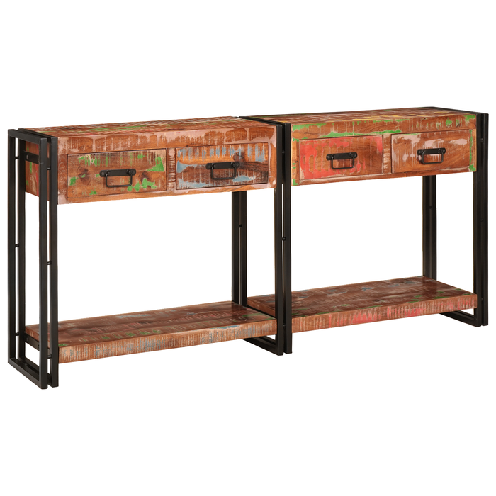 Set de mese console vidaXL 2 cu sertare, din lemn masiv recuperat multicolor - WALTI WALTI