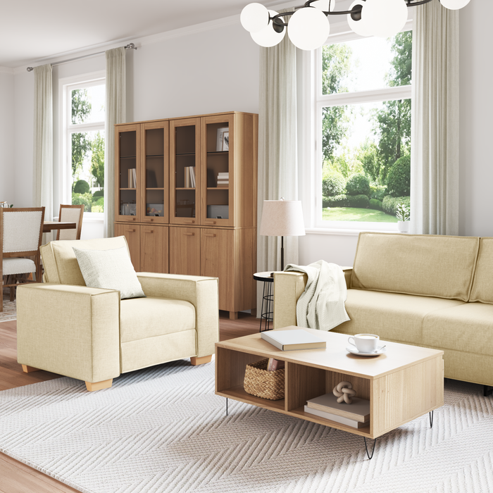 Set canapea, 3 piese, perne crem, textil - WALTI WALTI