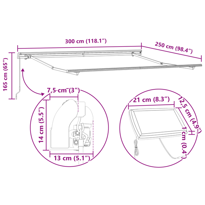 Marcheta retractabilă manuală cu LED galben și portocalie 300x250 cm - WALTI WALTI