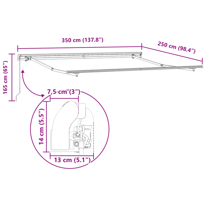 Marchiză manuală retractabilă Roșie 350x250 cm - WALTI WALTI