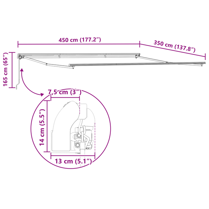 Marchiza retractabilă manuală portocalie și maro 450x350 cm - WALTI WALTI