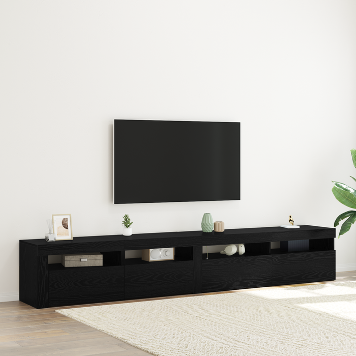 Cabinete TV 2 buc cu lumini LED din stejar negru și lemn ingineresc - WALTI WALTI