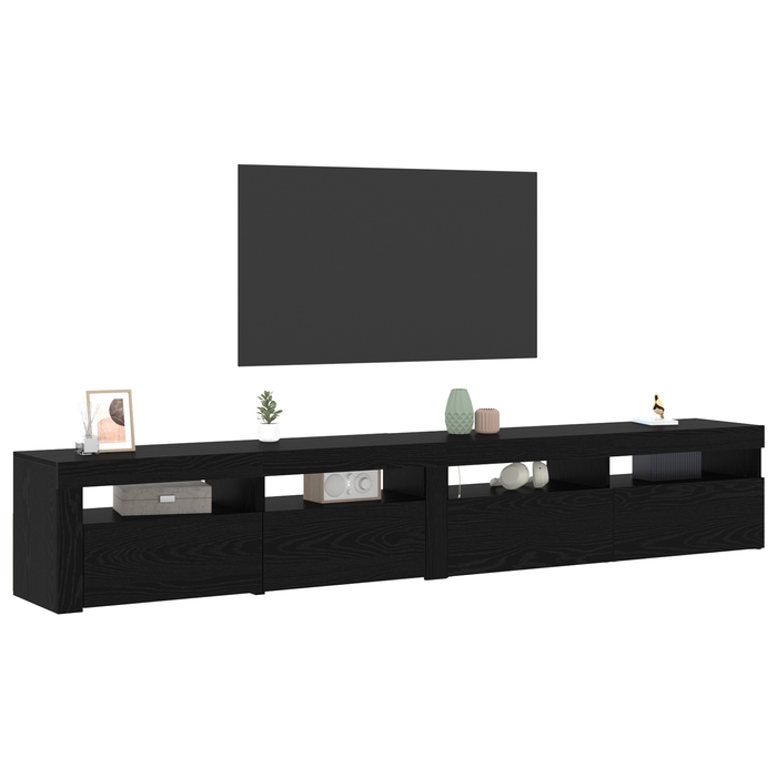 Cabinete TV 2 buc cu lumini LED din stejar negru și lemn ingineresc - WALTI WALTI