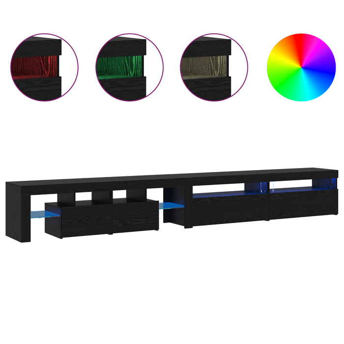 Mobilier TV vidaXL 3 pcs cu Lumini LED Negru Stejar Lemn prelucrat, Mobilier TV vidaXL cu Lumini LED 2 pcs Negru Stejar 75x35x40 cm Lemn prelucrat - WALTI WALTI