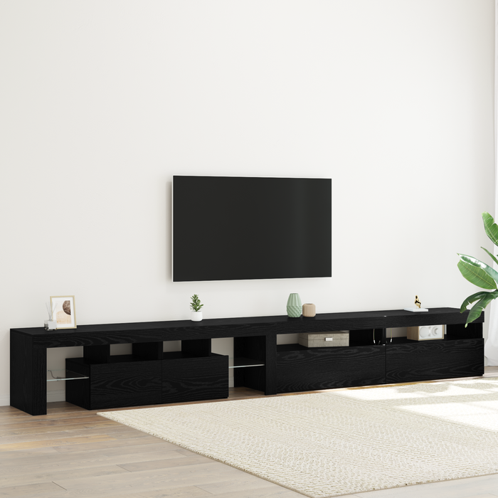 Mobilier TV vidaXL 3 pcs cu Lumini LED Negru Stejar Lemn prelucrat, Mobilier TV vidaXL cu Lumini LED 2 pcs Negru Stejar 75x35x40 cm Lemn prelucrat - WALTI WALTI