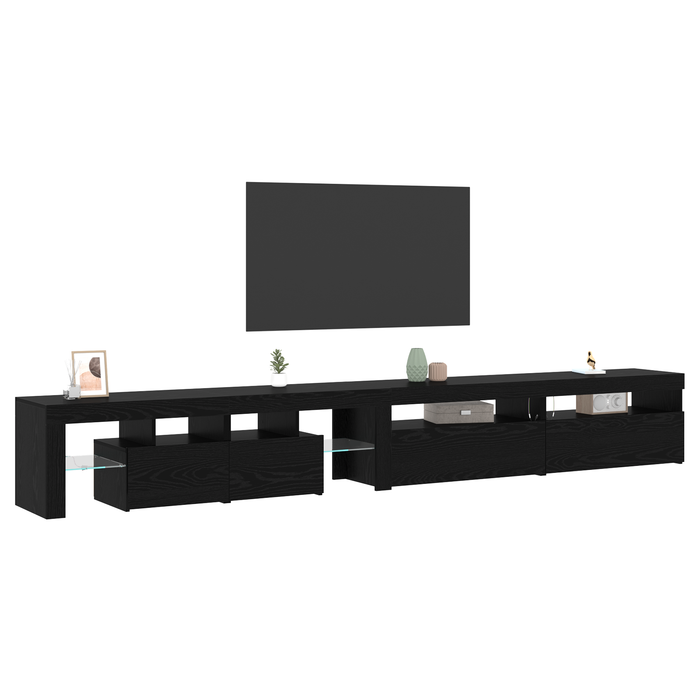 Mobilier TV vidaXL 3 pcs cu Lumini LED Negru Stejar Lemn prelucrat, Mobilier TV vidaXL cu Lumini LED 2 pcs Negru Stejar 75x35x40 cm Lemn prelucrat - WALTI WALTI
