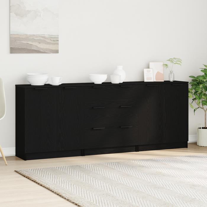 Bufet 3 pcs Stejar Negru 180 x 30 x 70 cm Lemn compozit WALTI