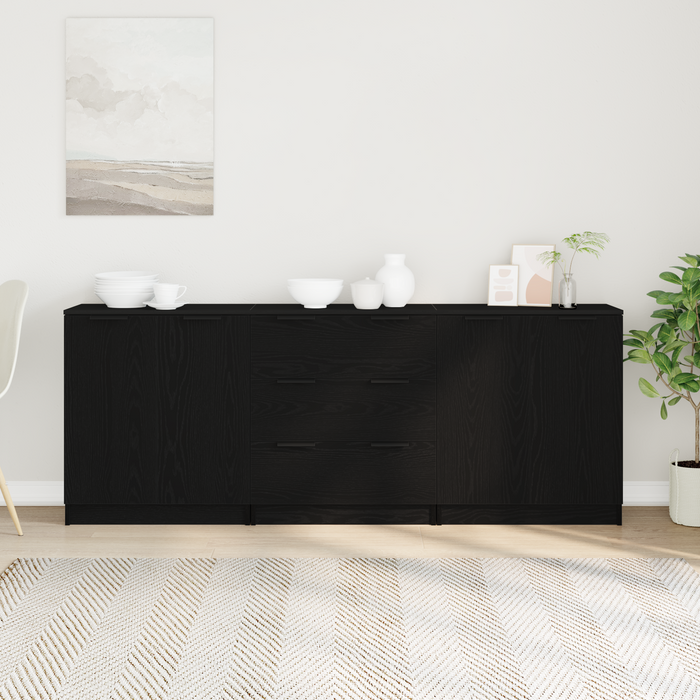 Bufet 3 pcs Stejar Negru 180 x 30 x 70 cm Lemn compozit WALTI