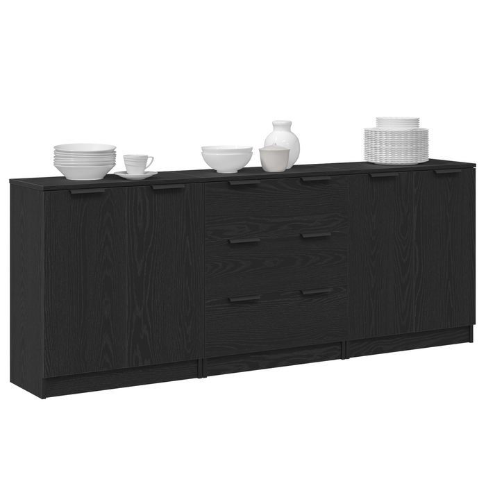 Bufet 3 pcs Stejar Negru 180 x 30 x 70 cm Lemn compozit WALTI