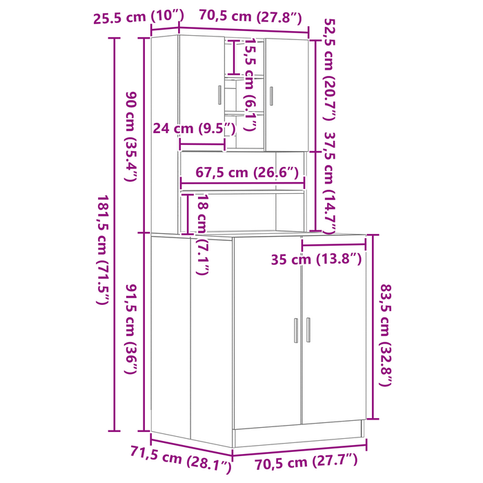 Dulapuri pentru Mașini de Spălat vidaXL 2 piese Stejar Negru 70.5x71.5x181.5 cm Lemn Ingineresc - WALTI WALTI
