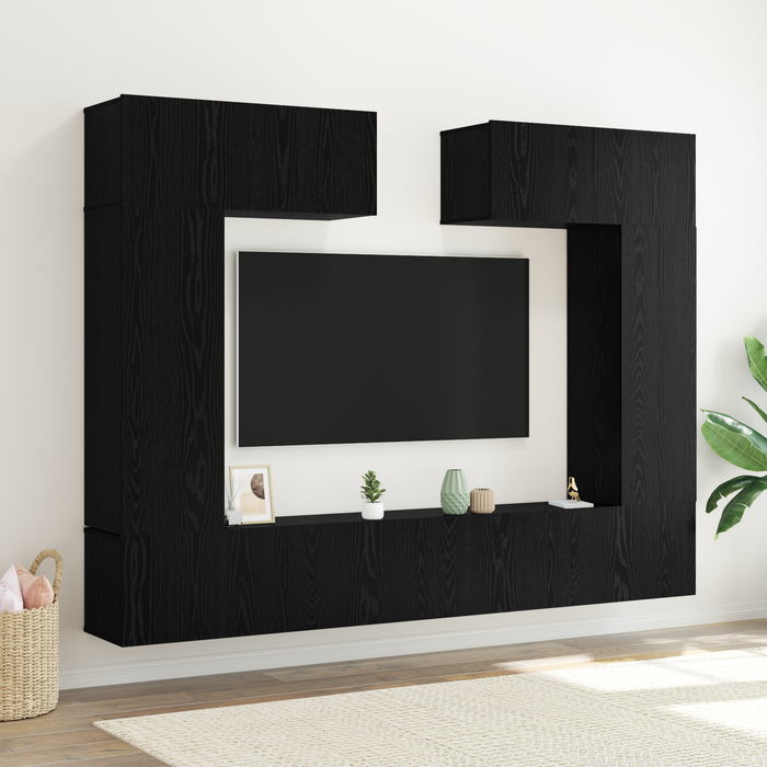 Set de cabine TV din 8 piese montate pe perete din lemn aglomerat de stejar negru - WALTI WALTI