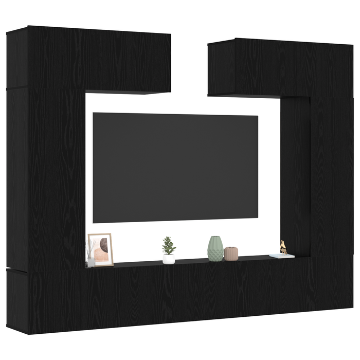 Set de cabine TV din 8 piese montate pe perete din lemn aglomerat de stejar negru - WALTI WALTI