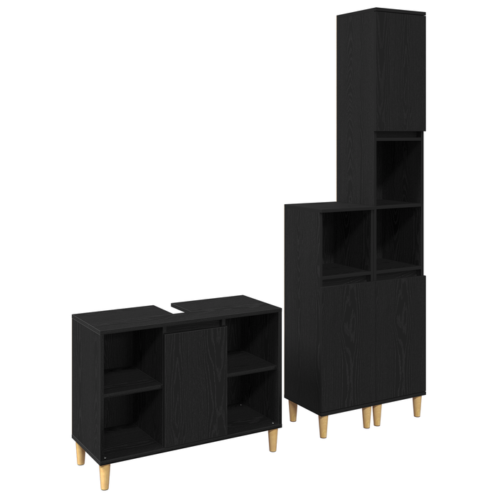 Set mobilier baie vidaXL 3 piese stejar negru lemn prelucrat - WALTI WALTI